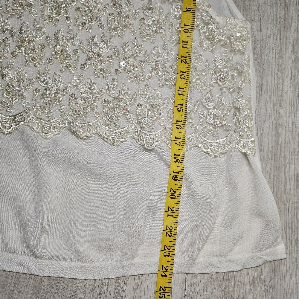 The Icing Beaded Tank Top Ivory Sequin Lace Overlay Size Medium Boho Chic Classy - Picture 10 of 10